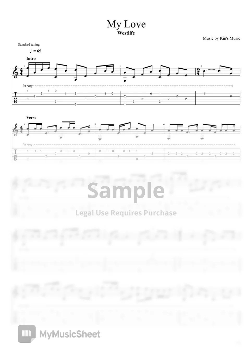 Westlife My Love [Easy Guitar Fingerstyle For Beginner] Sheets by Kin