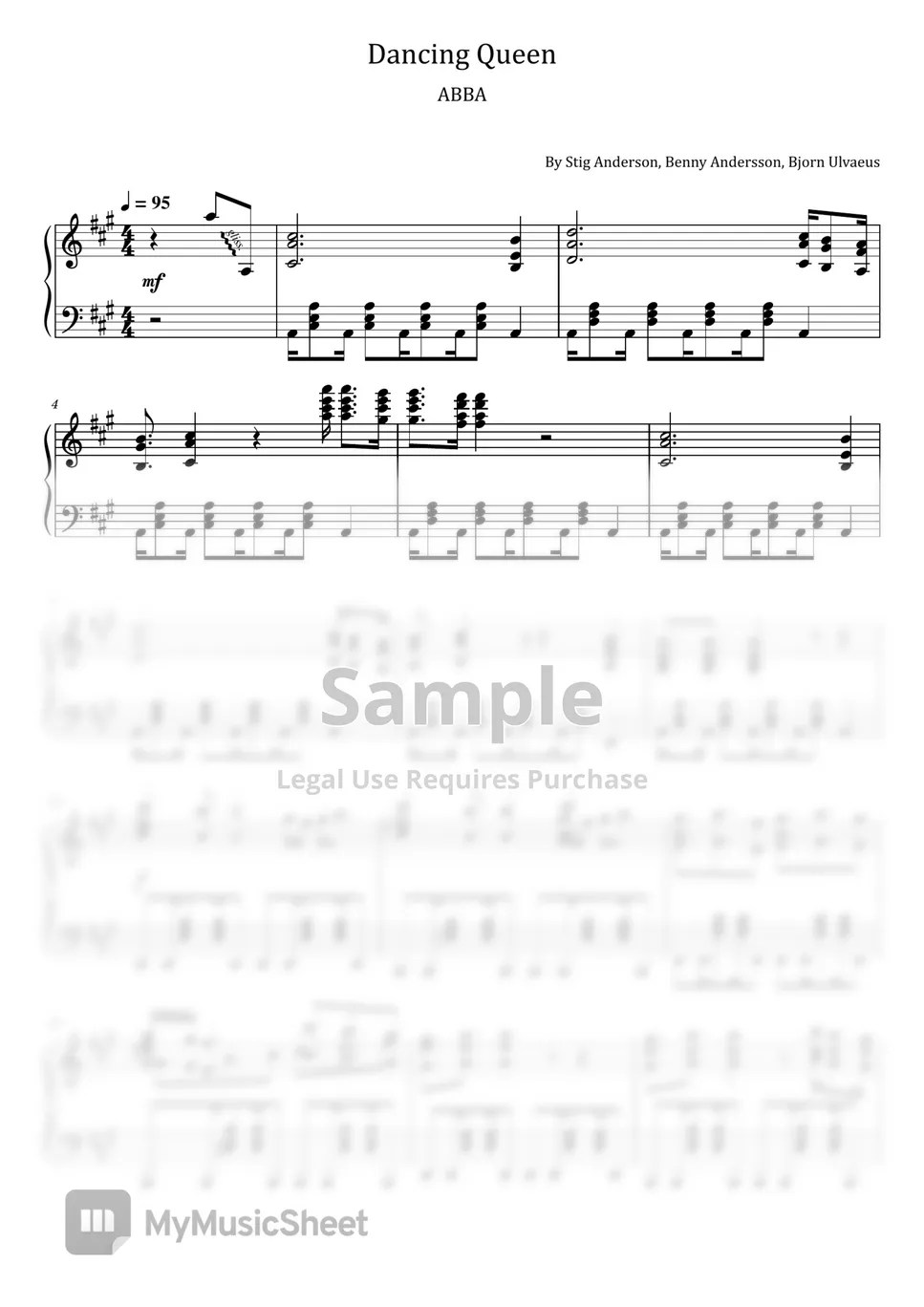 Stig Anderson, Benny Andersson, Bjorn Ulvaeus Dancing Queen ABBA For Piano Solo (Dancing