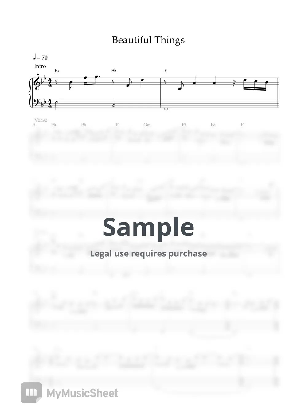 Benson Boone Beautiful Things (EASY PIANO SHEET) Hoja by Pianella Piano