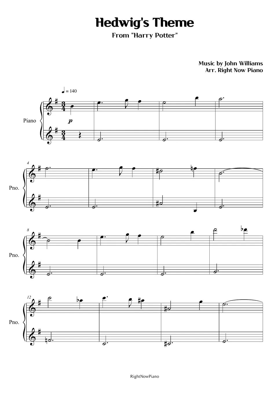 Harry Potter Hedwig's Theme Bản nhạc by Right Now Piano