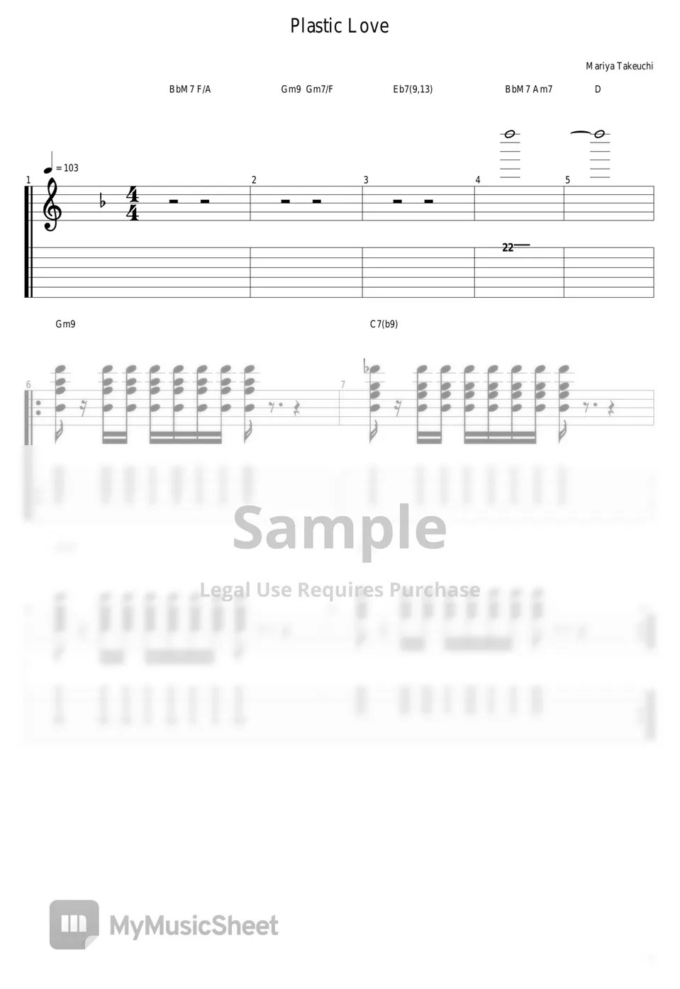 Mariya Takeuchi Plastic Love Tab + 1staff by guitar cover with tab