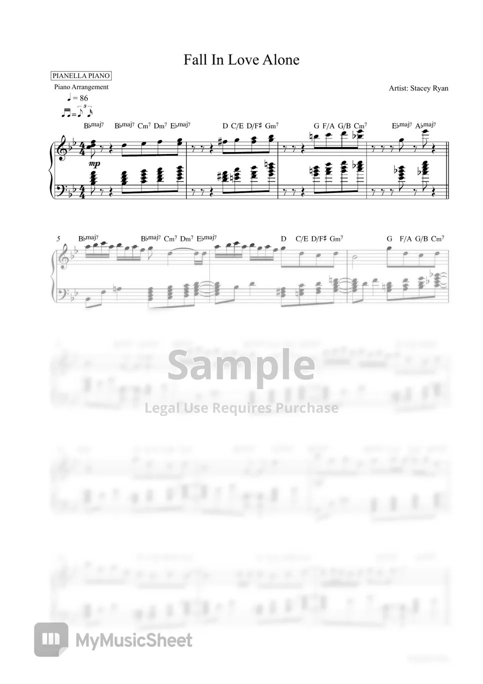 Stacey Ryan Fall In Love Alone (Piano Sheet) 楽譜 by Pianella Piano