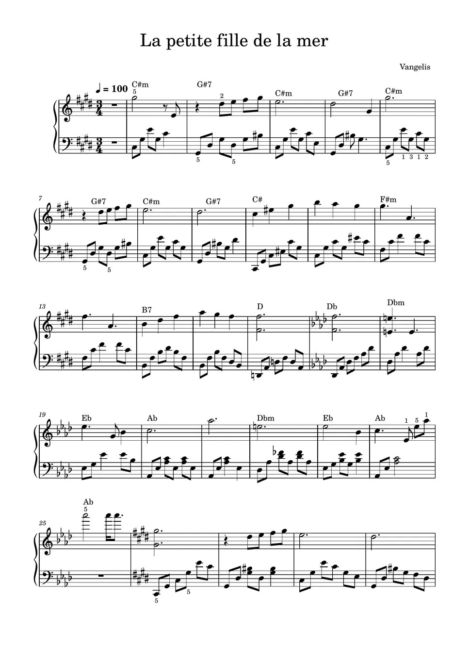 Vangelis La petite fille fe la mer (Piano Solo) แผ่น by SangHeart Play