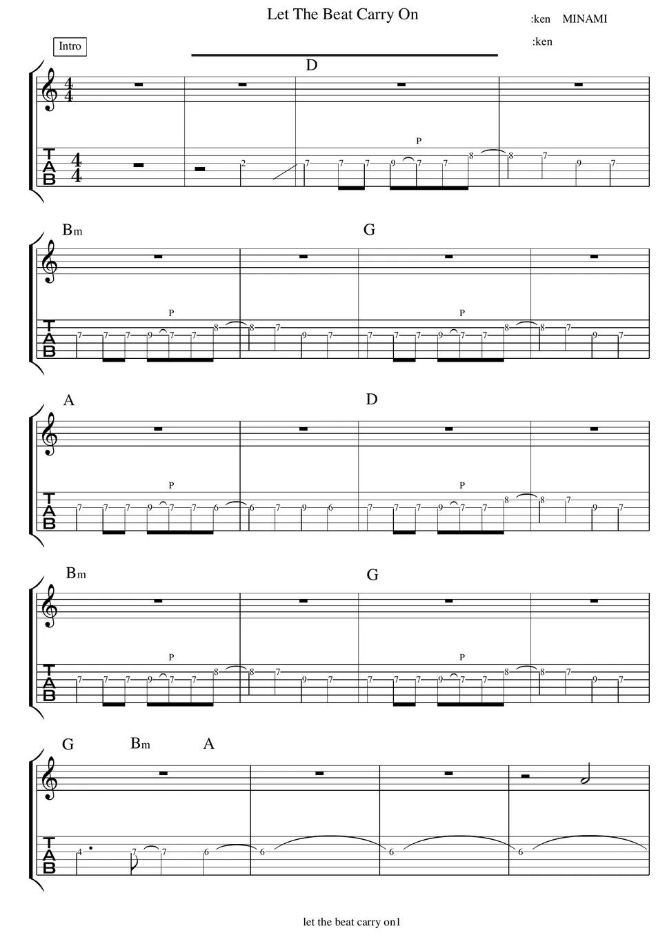 kenyokoyama let the beat carry on ギター演奏動画付TAB譜 楽譜 by バイトーン音楽教室