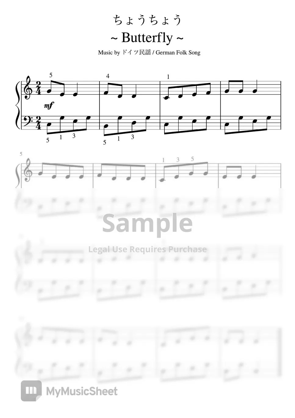 butterfly (Piano solo/beginner) Sheets by pfkaori