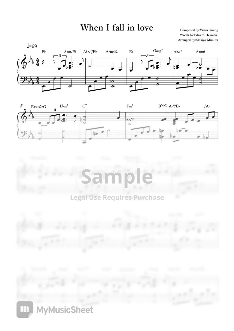 Victor Young When I fall in love Sheets by Makiyo Mimura