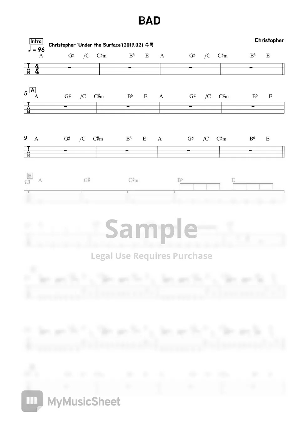 Christopher BAD (Bass Only TAB Score) Sheets by Kimme