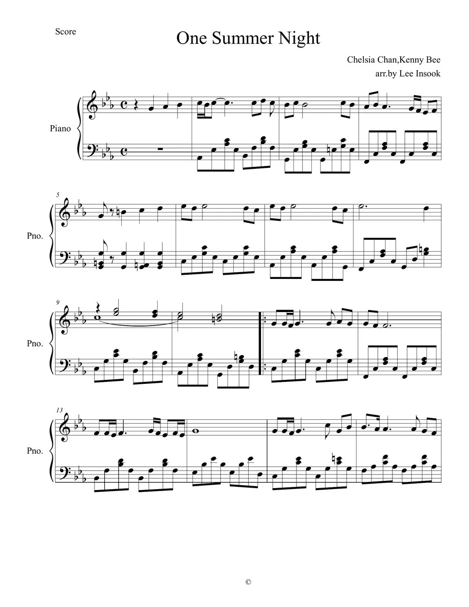 One Summer Night Notenblatt
