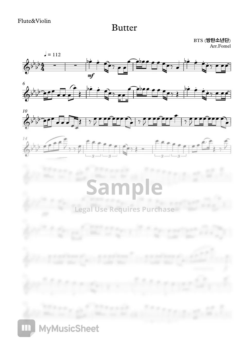 BTS (방탄소년단) Butter Sheets by Fomel Flute