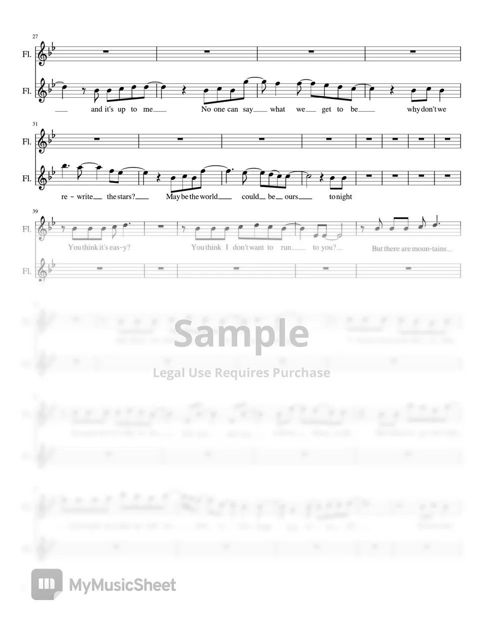 Rewrite The Stars The Greatest Showman OST FLUTE DUET Spartito