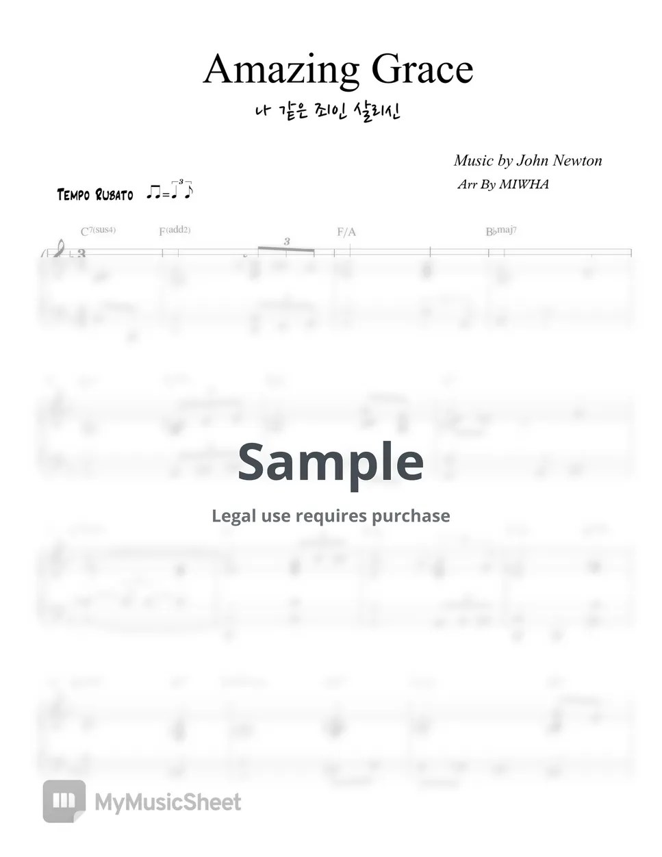 John Newton Amazing Grace (Easy Jazz Ver) Sheets by MIWHA