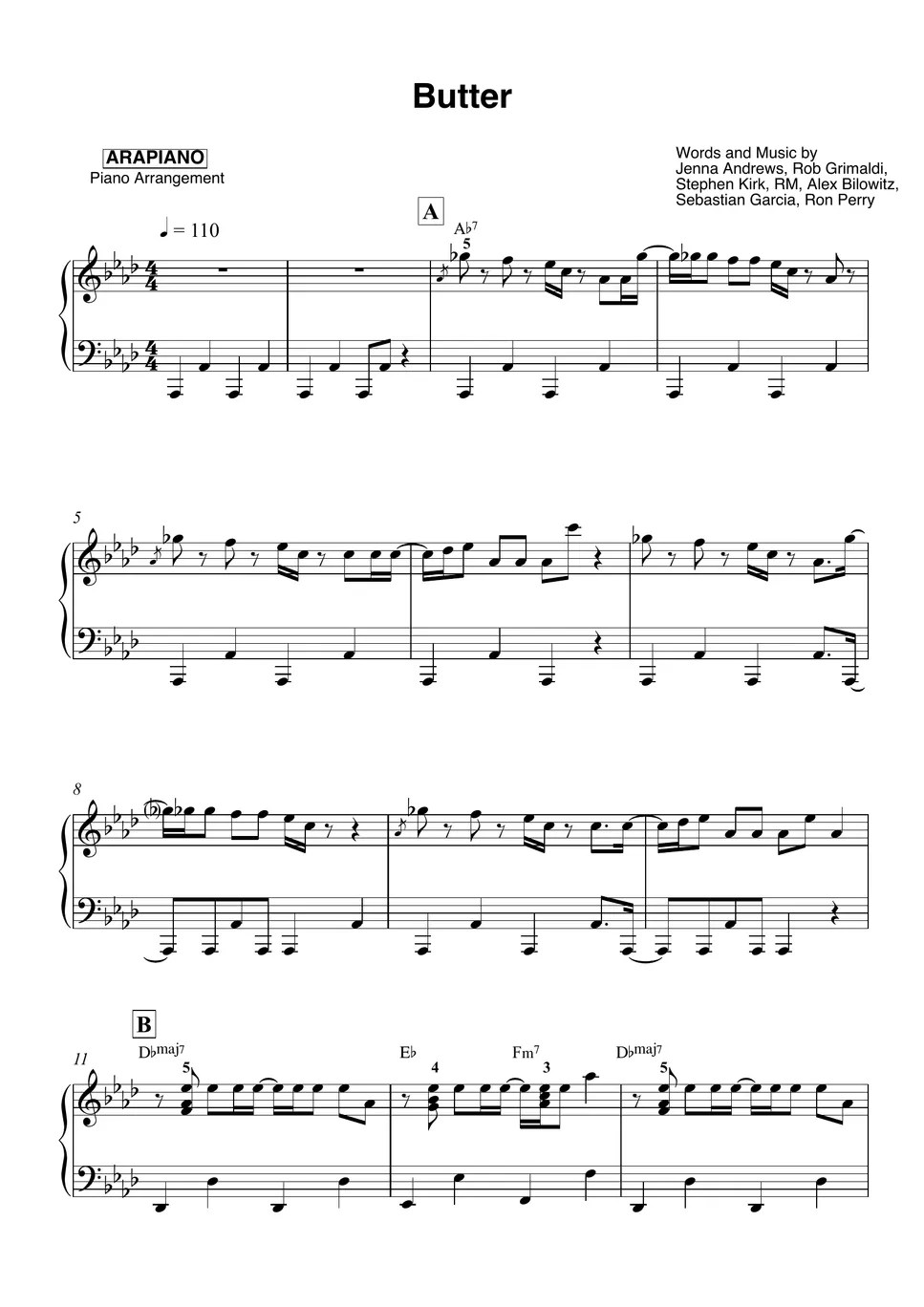 BTS Butter Partition musicale by ARAPIANO