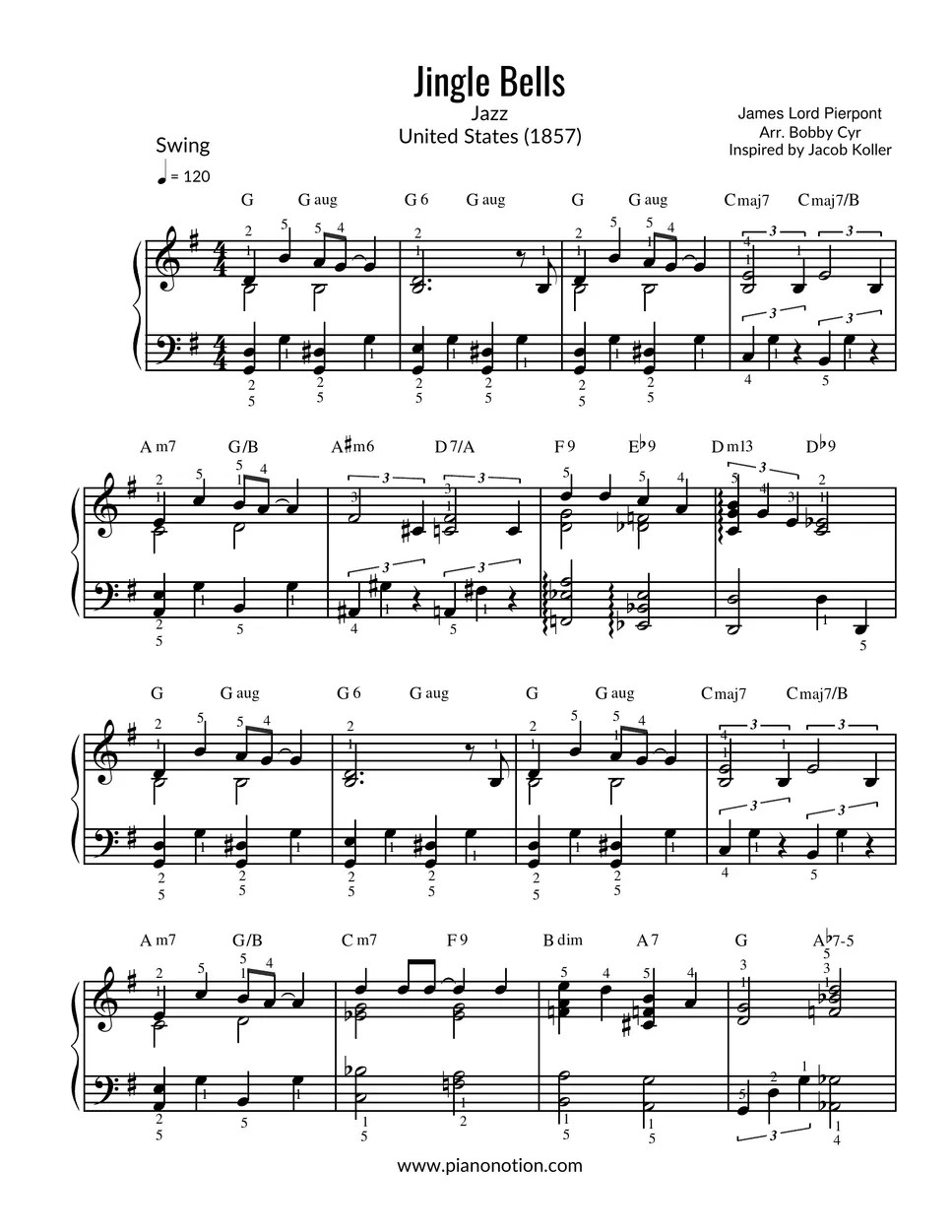 Michael Bublé Jingle Bells Jazz (Piano Solo) Sheets by Piano Notion