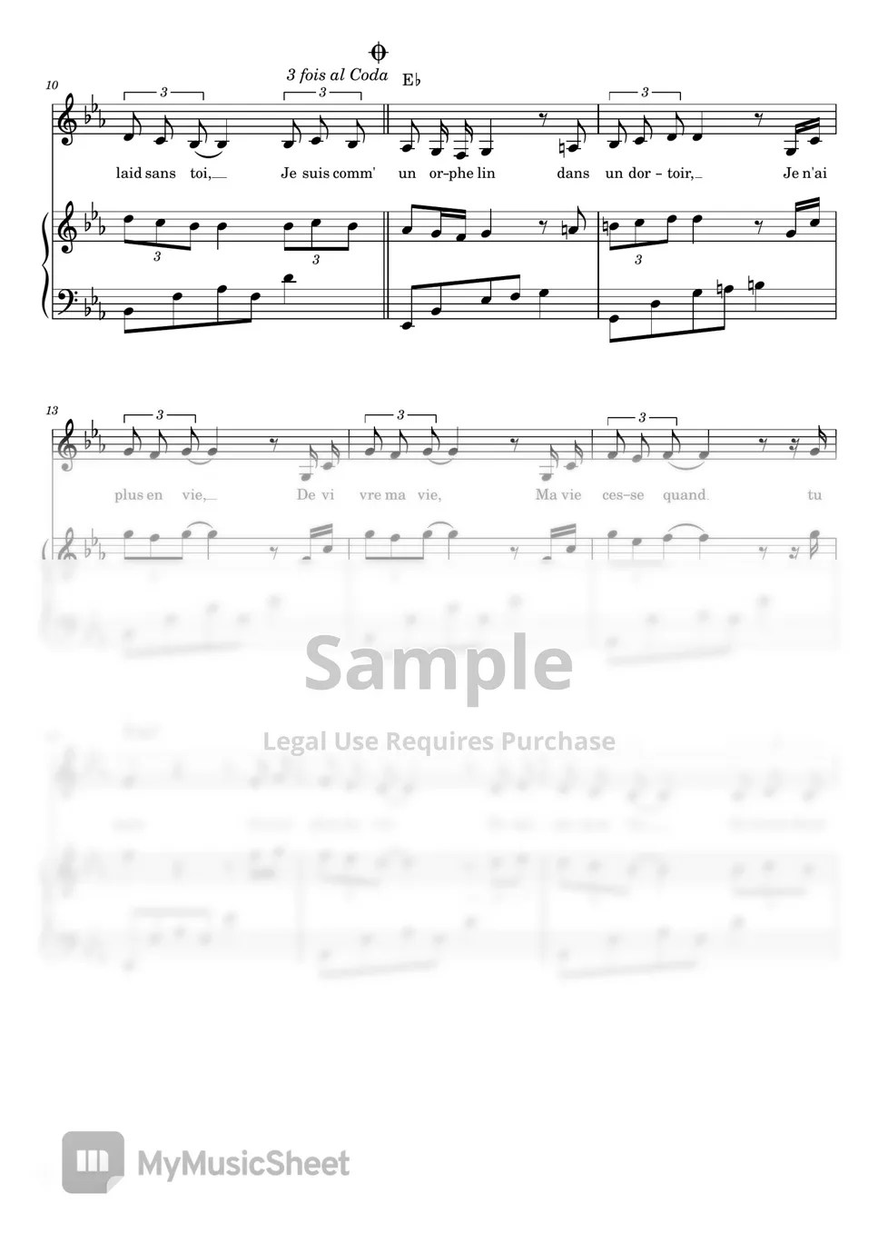 Alice Dona Je suis malade (Lara Fabian For Piano and Voice With