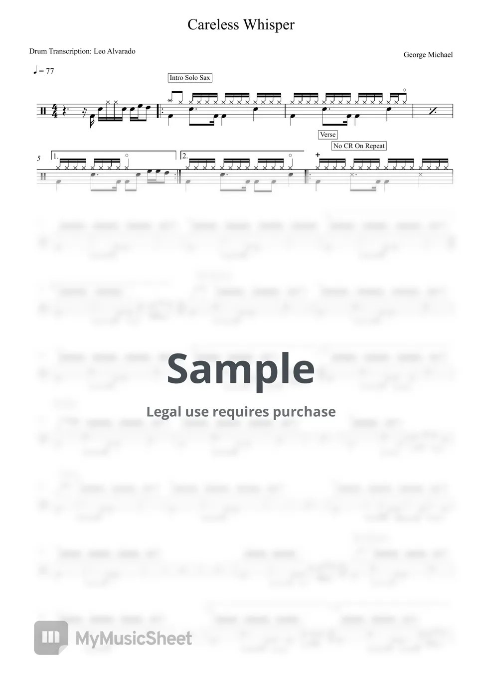 Michael Careless Whisper Sheets by Drum Transcription Leo