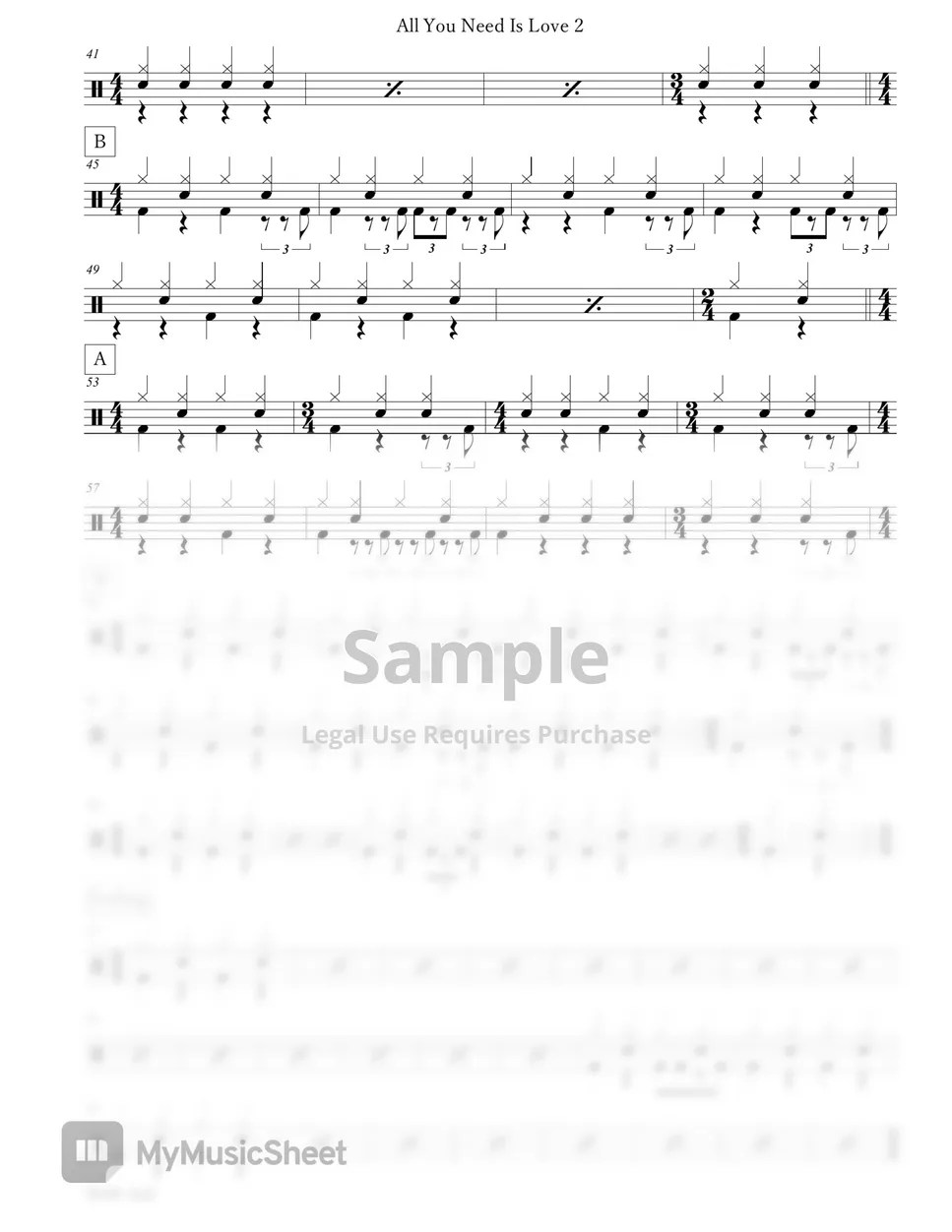 The Beatles All You Need Is Love Sheets by Arkadia Drums