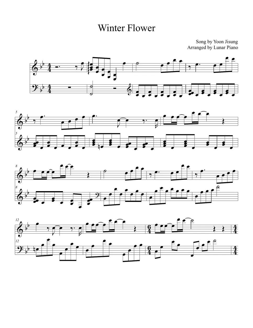 Yoon Jisung Winter Flower by Lunar Piano Sheet