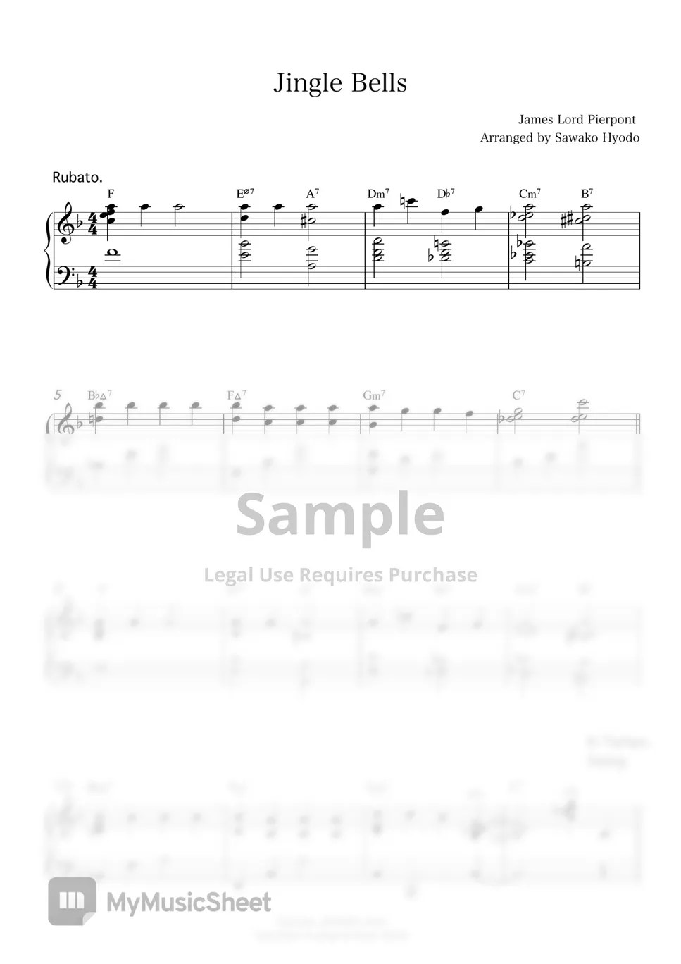 James Lord Pierpont Jingle Bells (piano solo / jazz) Sheets by Sawako