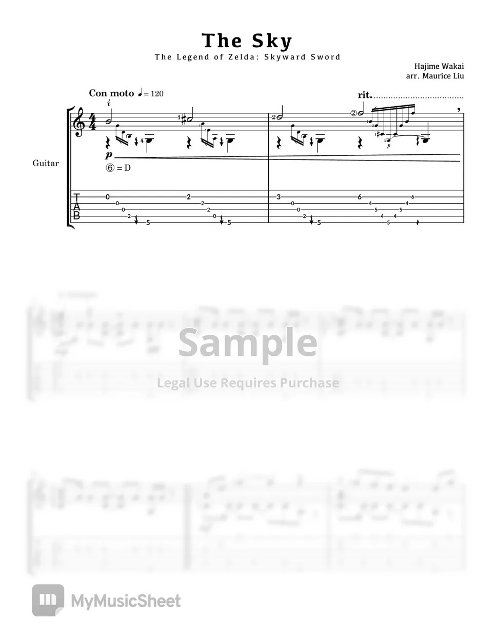 The Legend of Zelda Skyward Sword The Sky (Hajime Wakai) Tab + 단선 악보