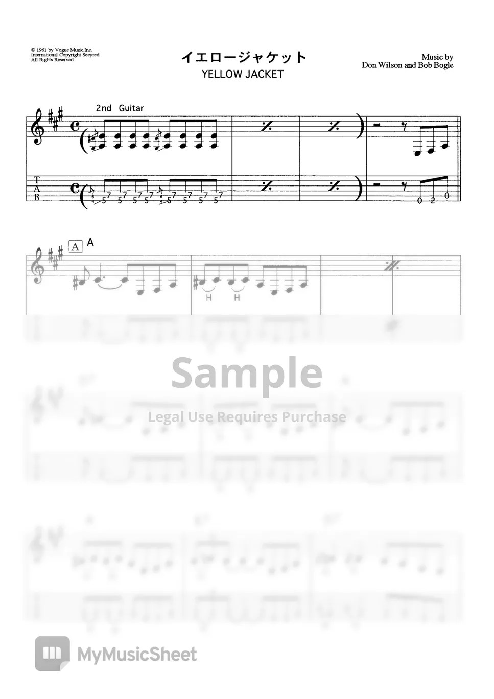 THE VENTURES YELLOW JACKET (VENTURES SOUND ELECTRIC GUITAR) Sheets by