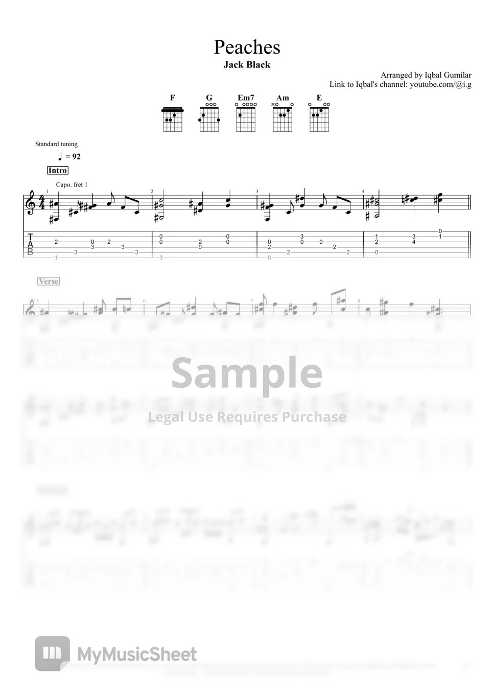 Jack Black Peaches (Fingerstyle guitar) Spartito by Iqbal Gumilar