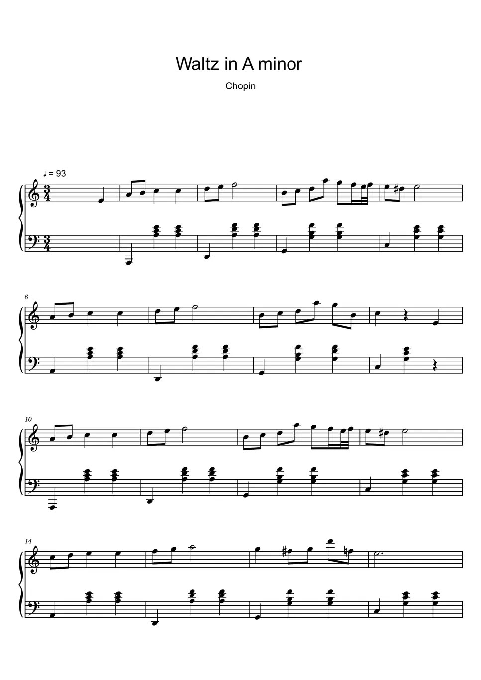 Chopin Waltz in A minor (Sheet Music, MIDI,) Sheet by Roxette