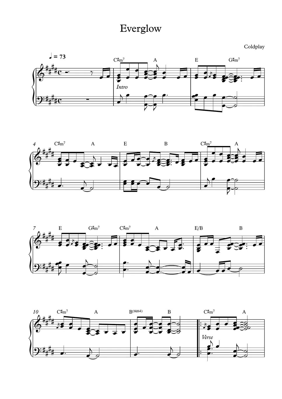 ColdPlay EverGlow (Original Key) Notenblatt by Pineapplechord