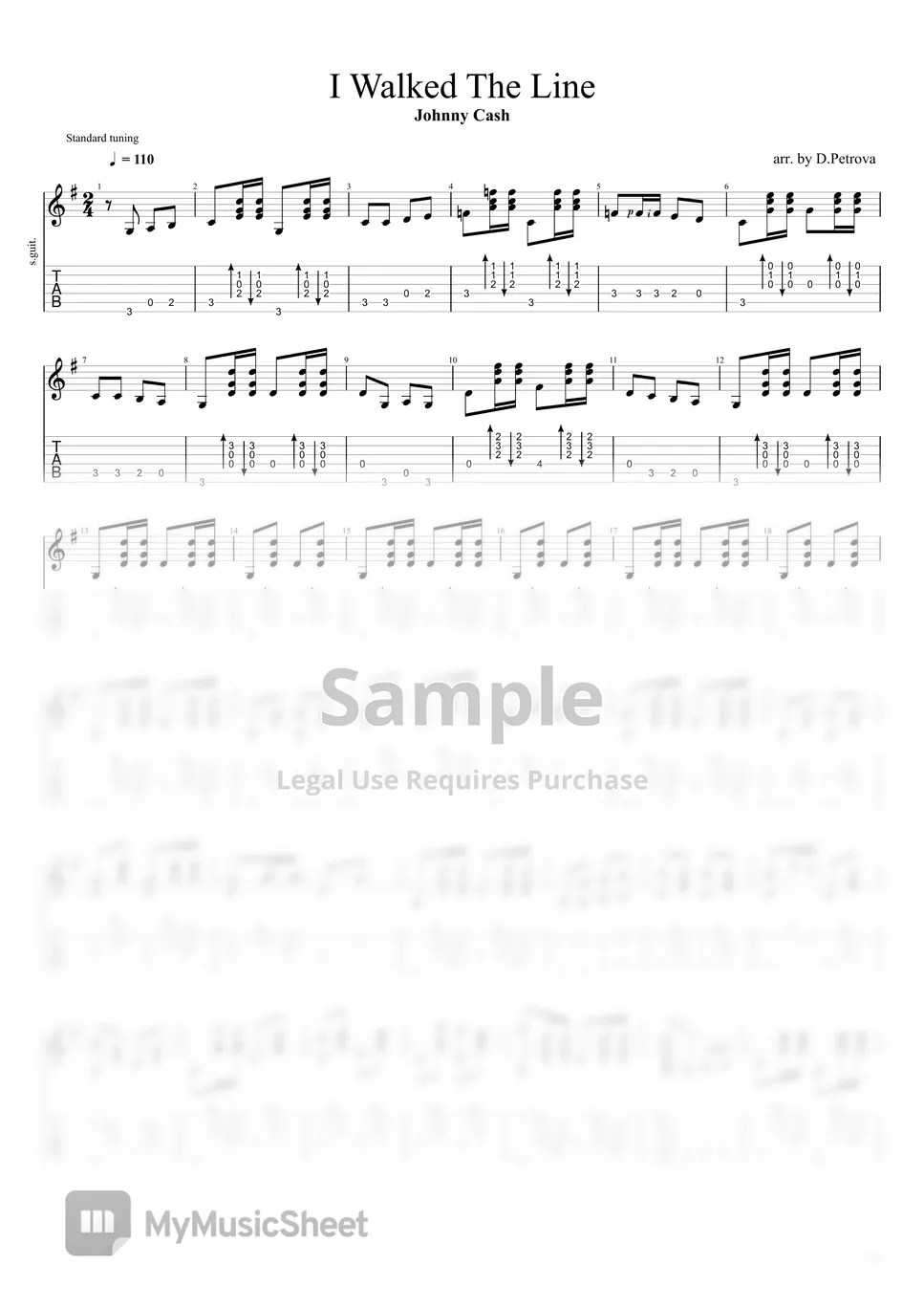 Johnny Cash I Walk the Line (Fingerstyle Guitar Arrangement, Standard