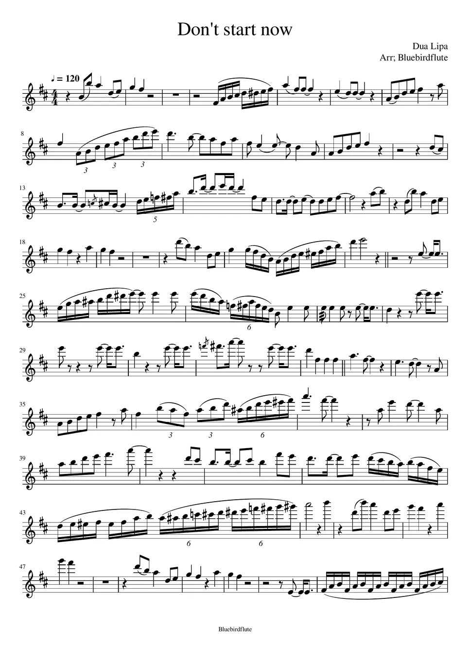 Dua Lipa Don't Start Now (Epic Flute Cover) แผ่น by Bluebirdflute