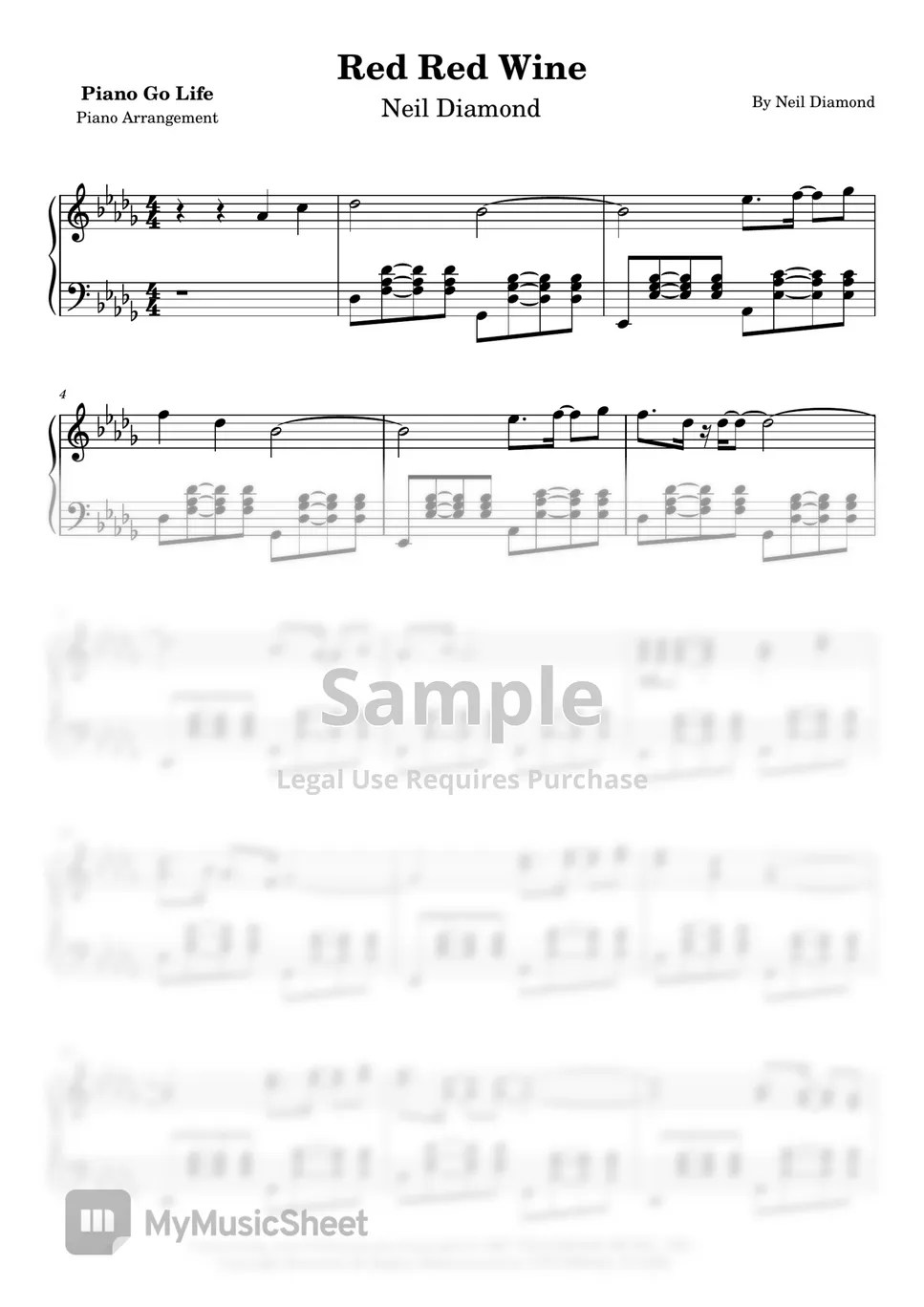 Neil Diamond Red, Red Wine Sheet by Piano Go Life