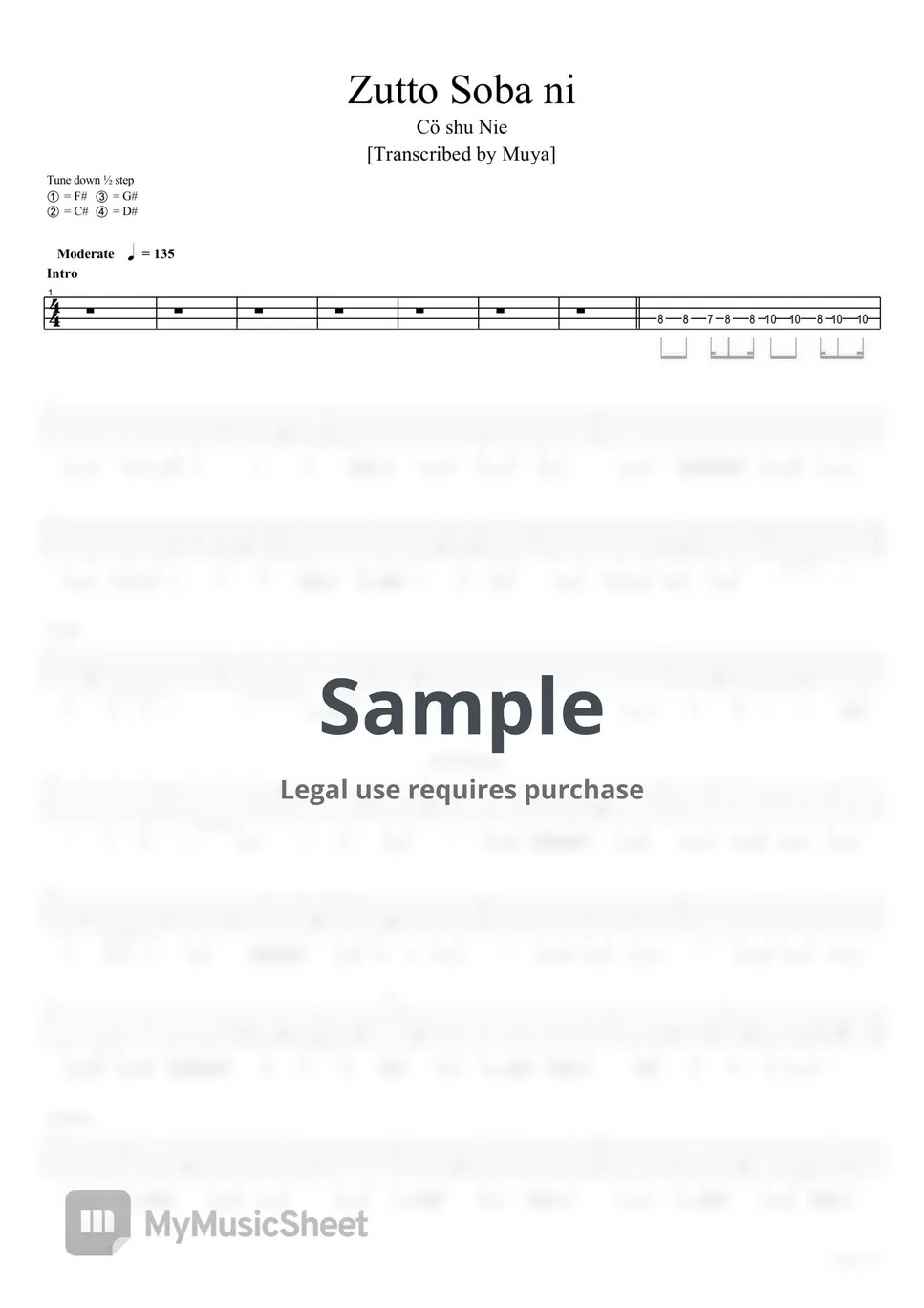 Cö shu Nie Zutto Soba ni (Bass TAB) Sheets by Muya