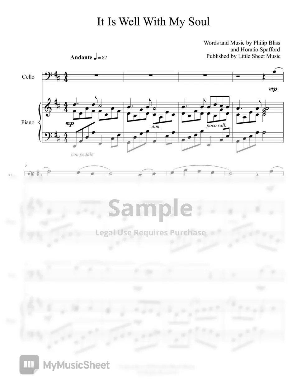 Philip Bliss It Is Well With My Soul (Cello Solo with Piano