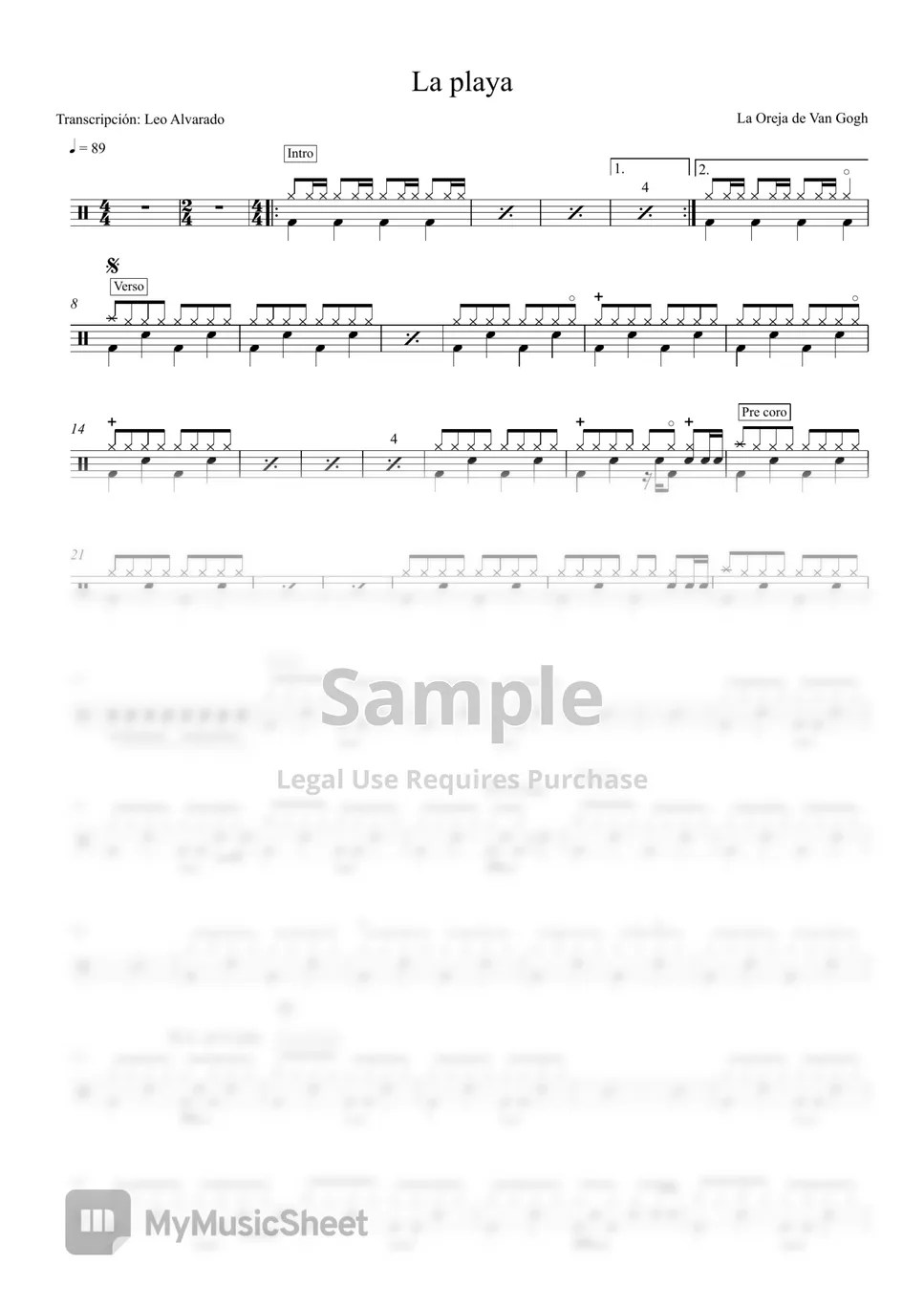 La Oreja de Van Gogh La Playa Sheets by Drum Transcription Leo Alvarado