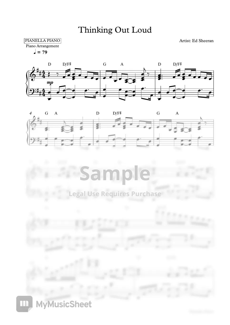 Ed Sheeran Thinking Out Loud (Piano Sheet) Sheets by Pianella Piano