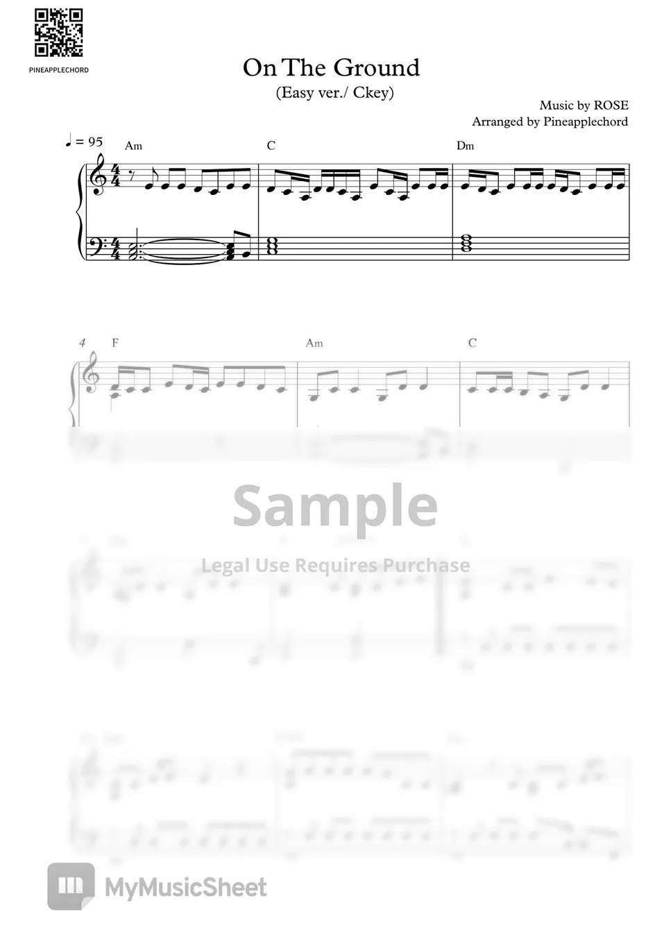 Rose On The Ground (Easy, C key) 악보 by Pineapplechord