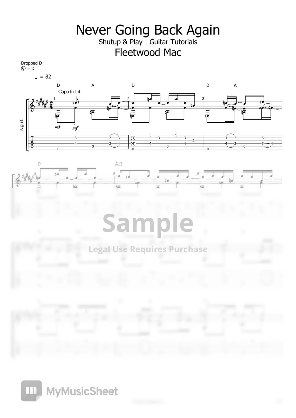 Fleetwood Mac Never Going Back Again 楽譜 by Shutup & Play Guitar Tutorials