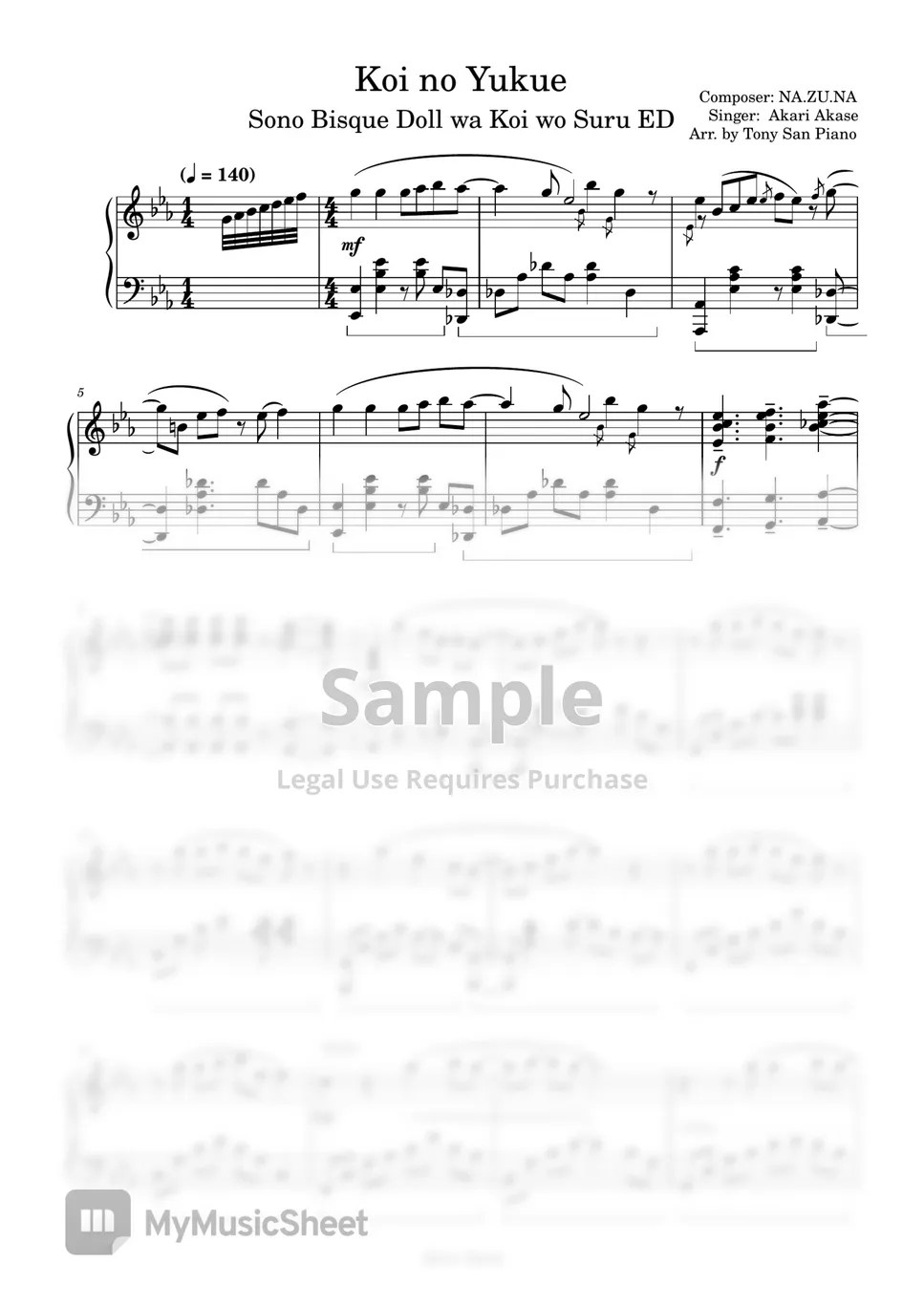 Akase Akari Koi no Yukue (Sono Bisque Doll wa Koi wo Suru ED) 악보 by