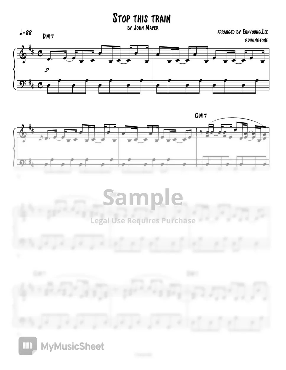 John Mayer(존 메이어) Stop this train (piano sheet / 피아노 악보) 악보 by Diving