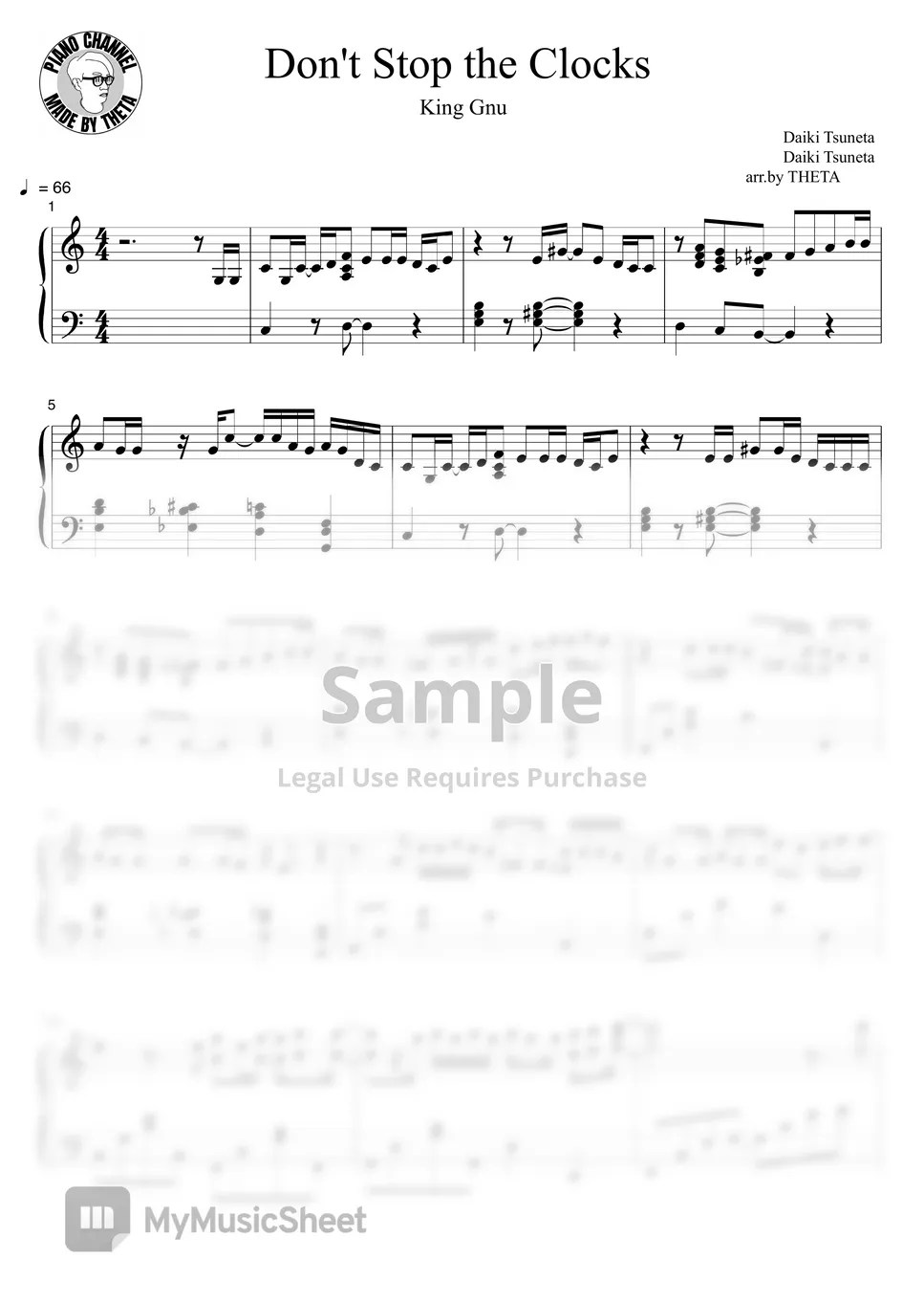 King Gnu Don't Stop the Clocks Sheets by THETA PIANO