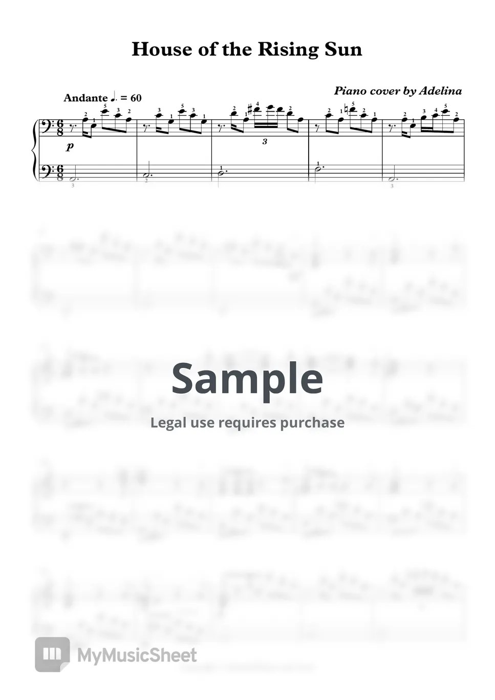 Traditional Folk Song House Of The Rising Sun Sheets by Adelina Piano