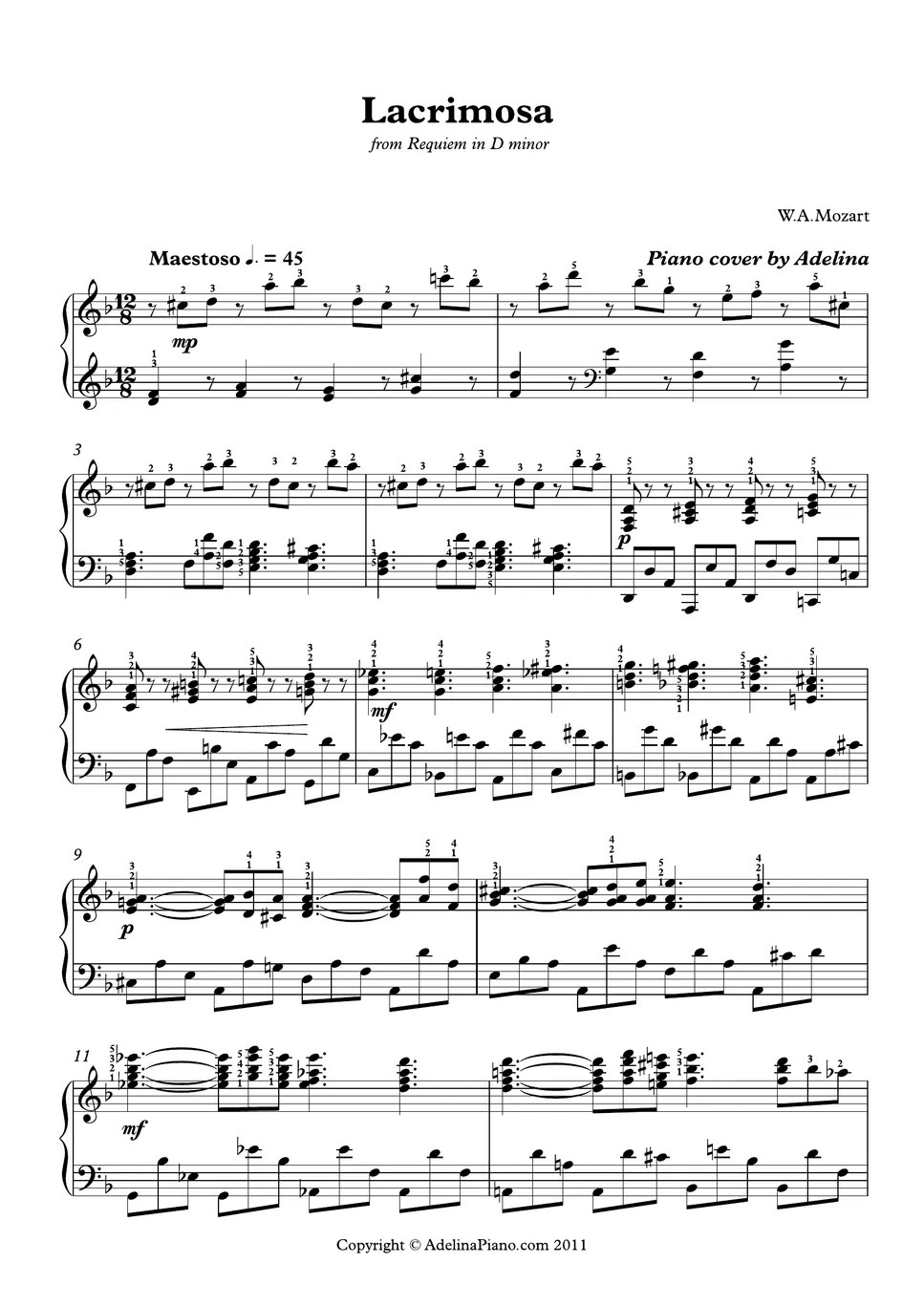 W.A.Mozart Lacrimosa Blad by Adelina Piano