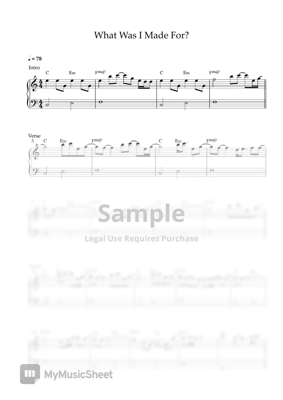 Billie Eilish What Was I Made For? (EASY PIANO SHEET) Sheets by