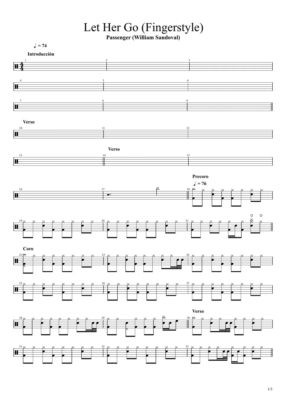 Passenger Let Her Go (Drums) Sheets by William Sandoval