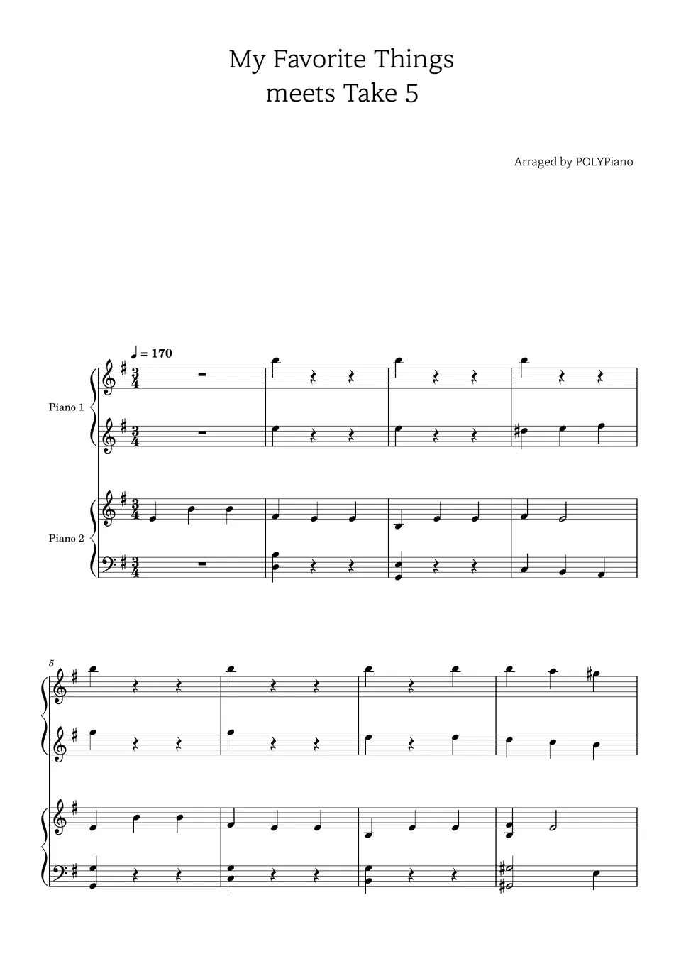 Sound Of Music OST My Favorite Things meets Take5 (4 hands) Sheets by