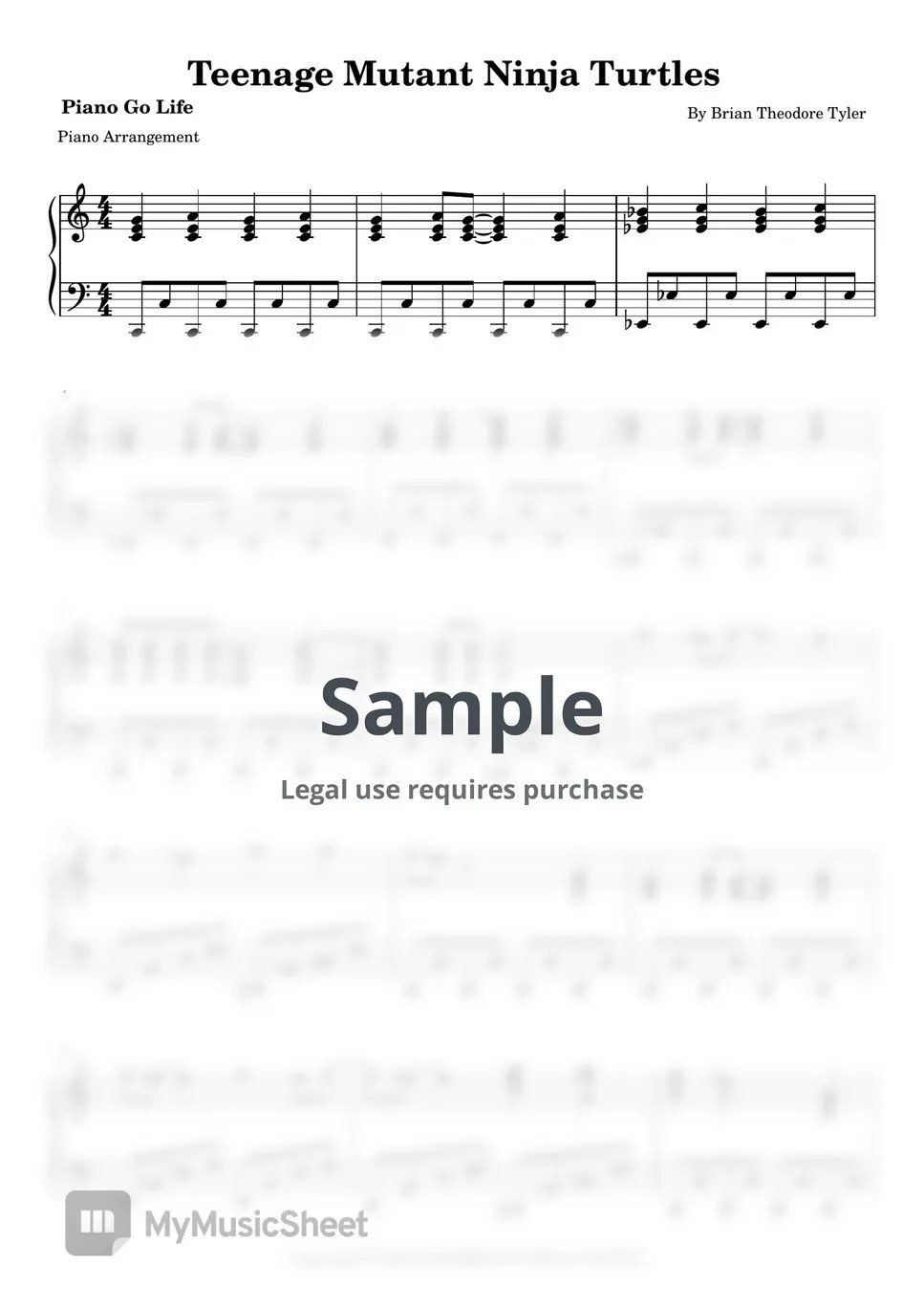 Theme song Teenage Mutant Ninja Turtles Sheets by Piano Go Life
