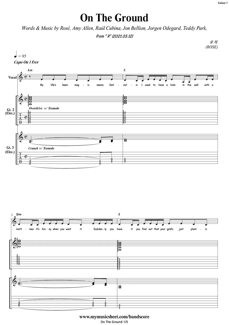 Rose On The Ground Guitar / Backing Track Sheet