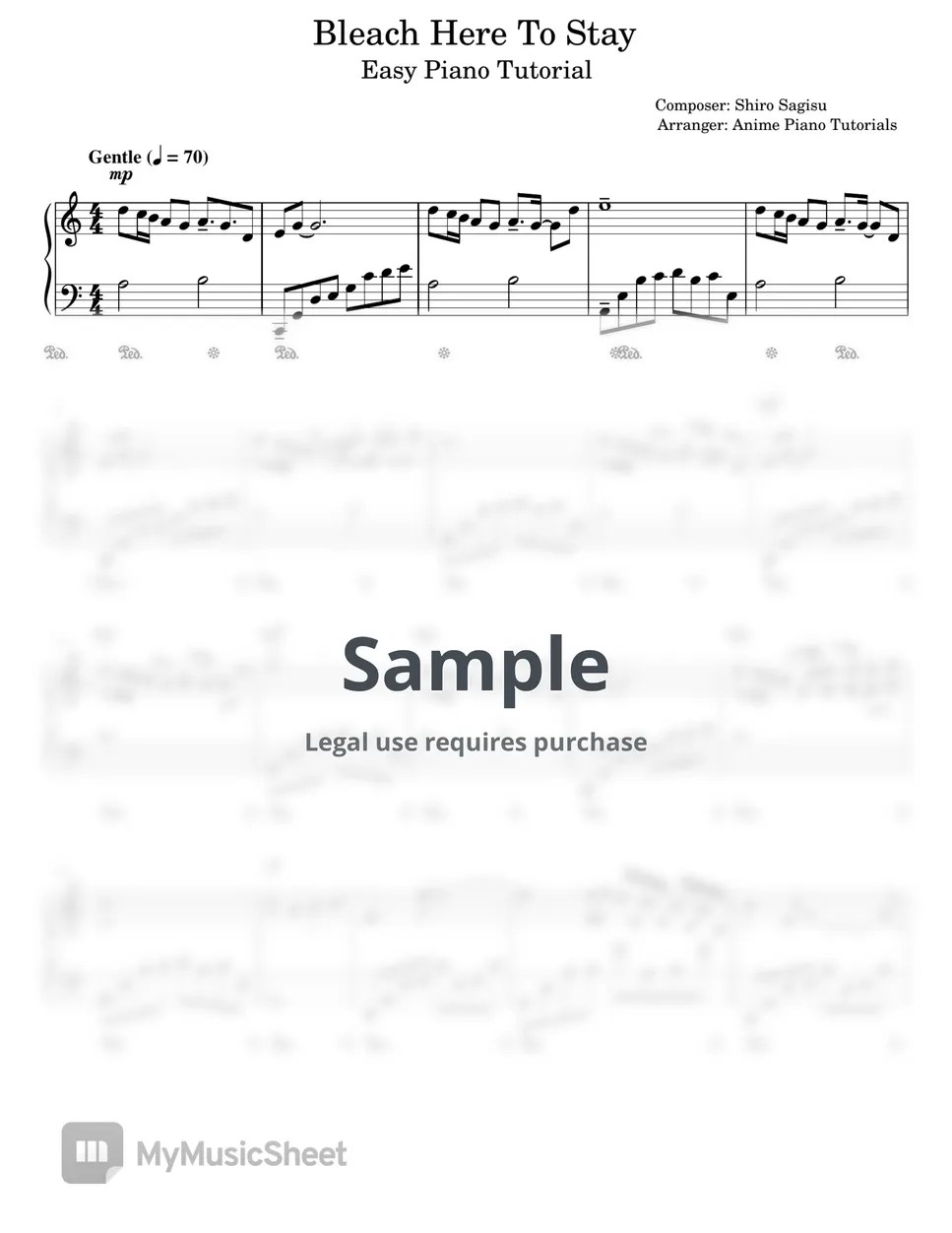 Shiro Sagisu Here To Stay Bleach Sheets by Anime Piano Tutorials