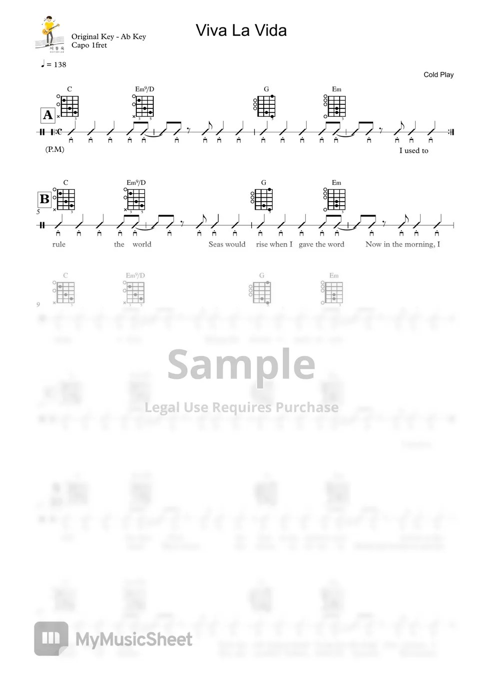 coldplay Viva La Vida (Guitar TAB) Sheets by 서동욱