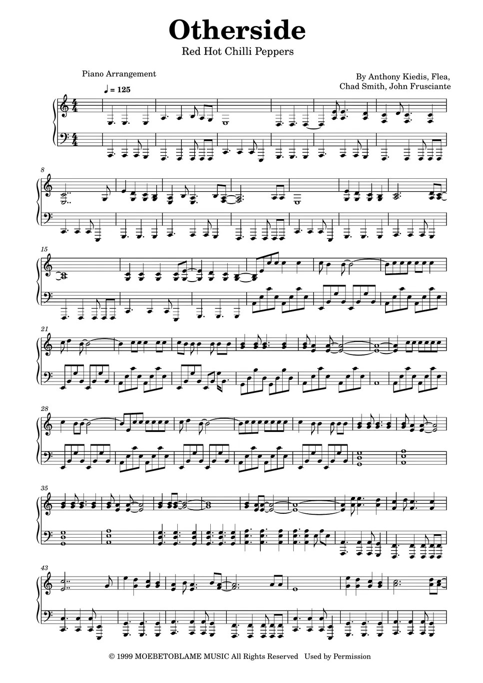 Red Hot Chili Peppers Otherside 楽譜 by Piano Go Life