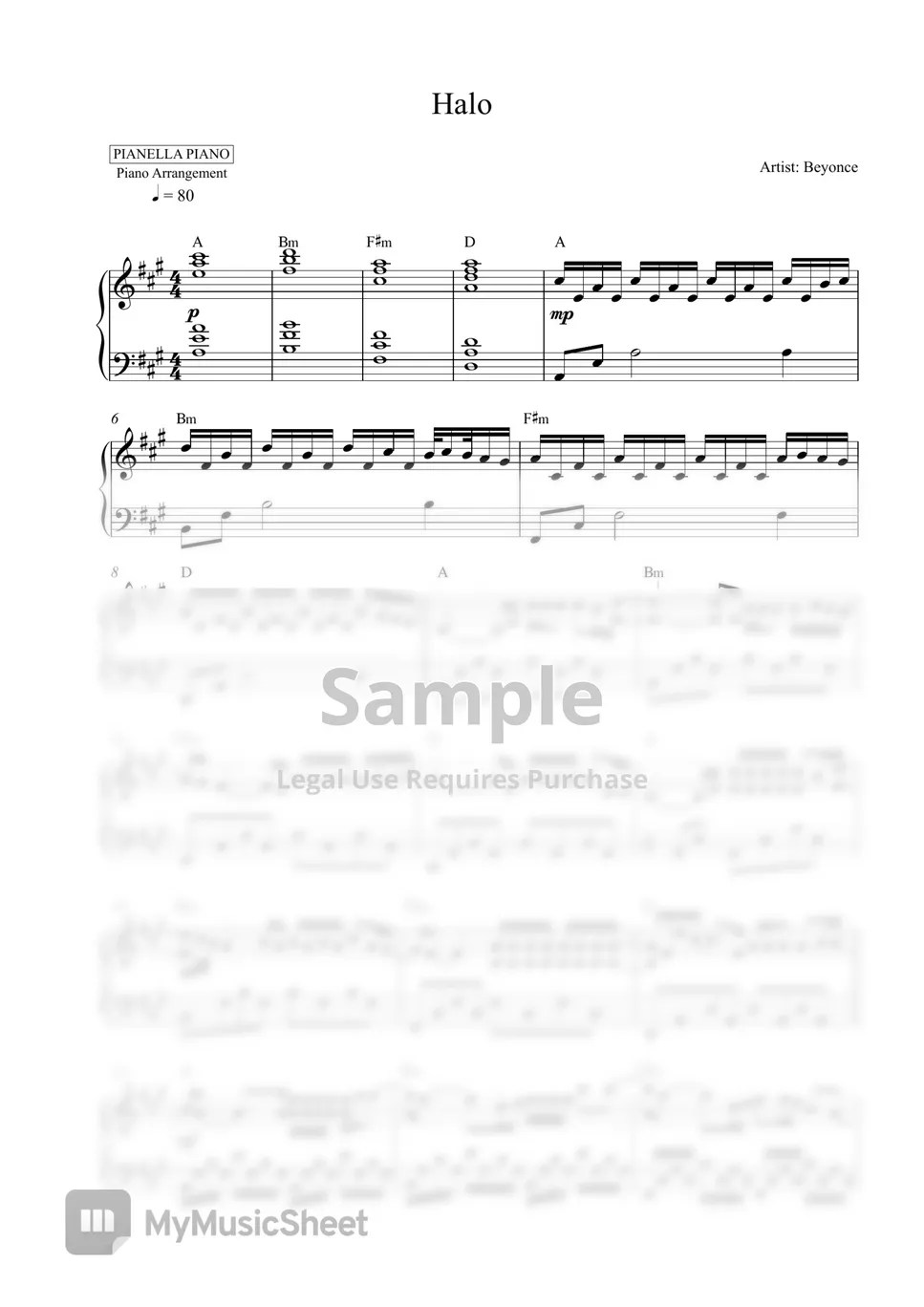 Beyonce Halo (Piano Sheet) Sheets by Pianella Piano